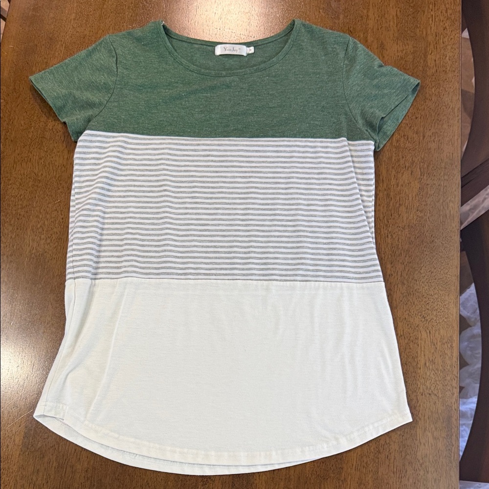 Chic Green and White Striped Blouse